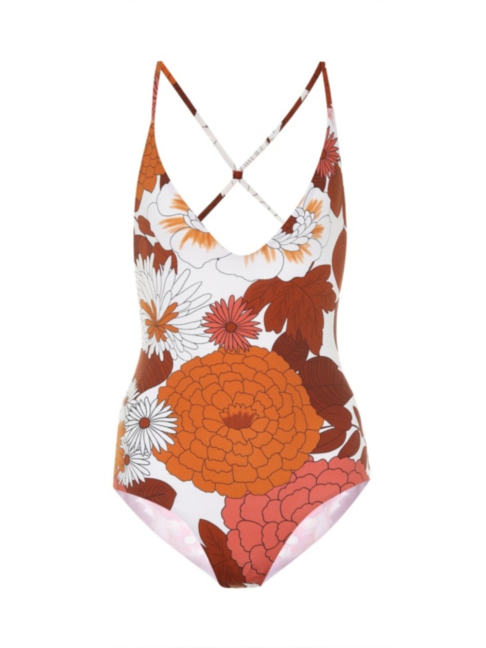 Dodo Bar Or White Swimsuit with Rust Floral Accent